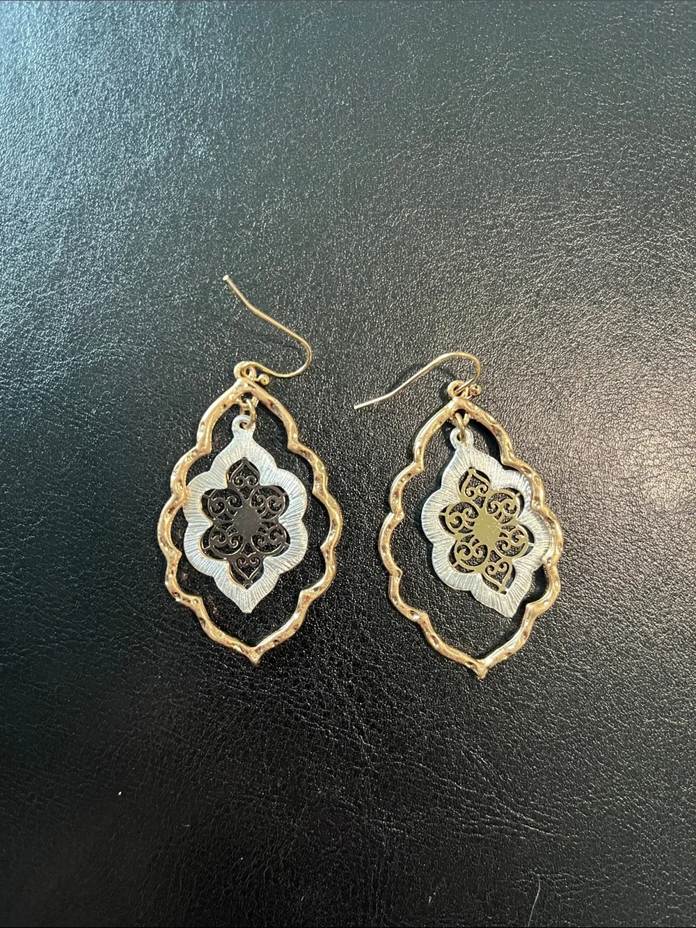 Gold and Silver Filigree Drop Earrings - Women Jewelry - Picture 1 of 1